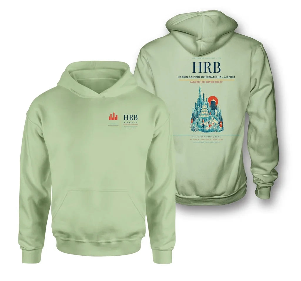 Harbin Taiping International Airport (HRB) design on light green double-side hoodie
