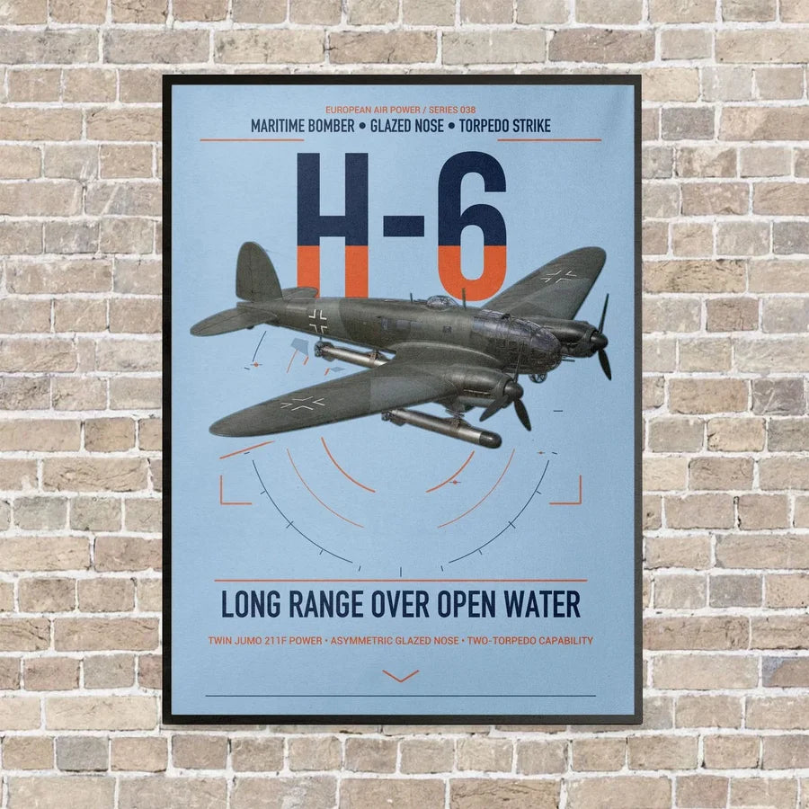 Heinkel He 111H-6 vertical canvas print - framed - light blue background