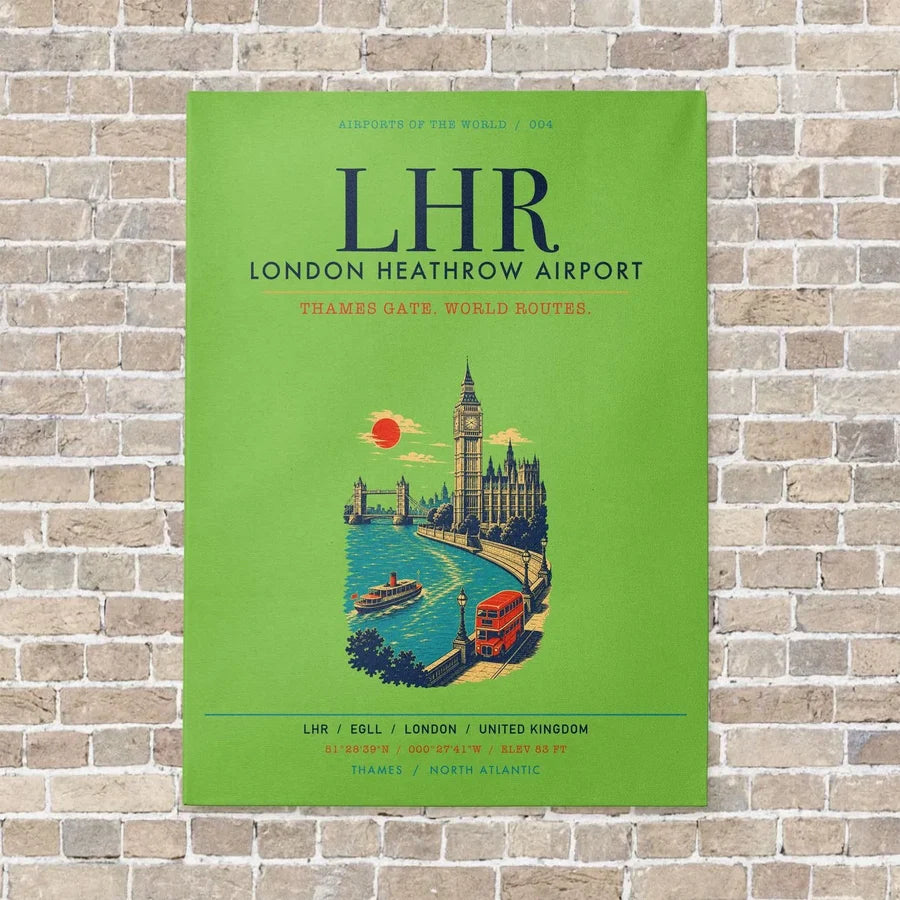 London Heathrow Airport LHR vertical canvas print - no frame - light green background