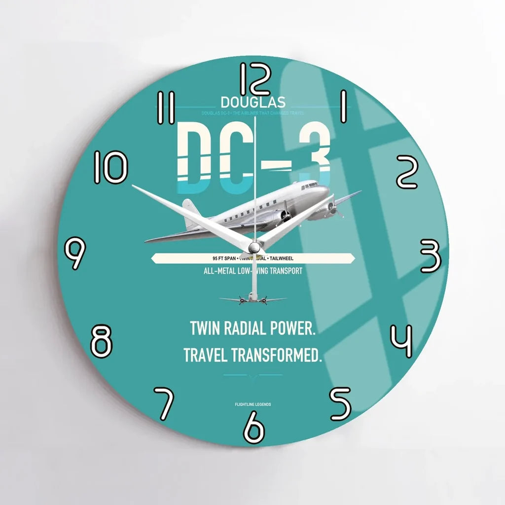 Douglas DC-3 design on turquoise no frame wall clock
