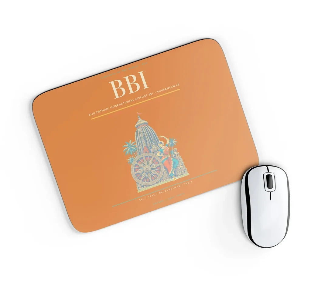 Biju Patnaik International Airport (BBI) design on orange rectangle mouse pad