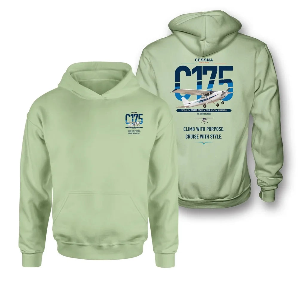 Cessna 175 Skylark design on light green double-side hoodie, double-side print