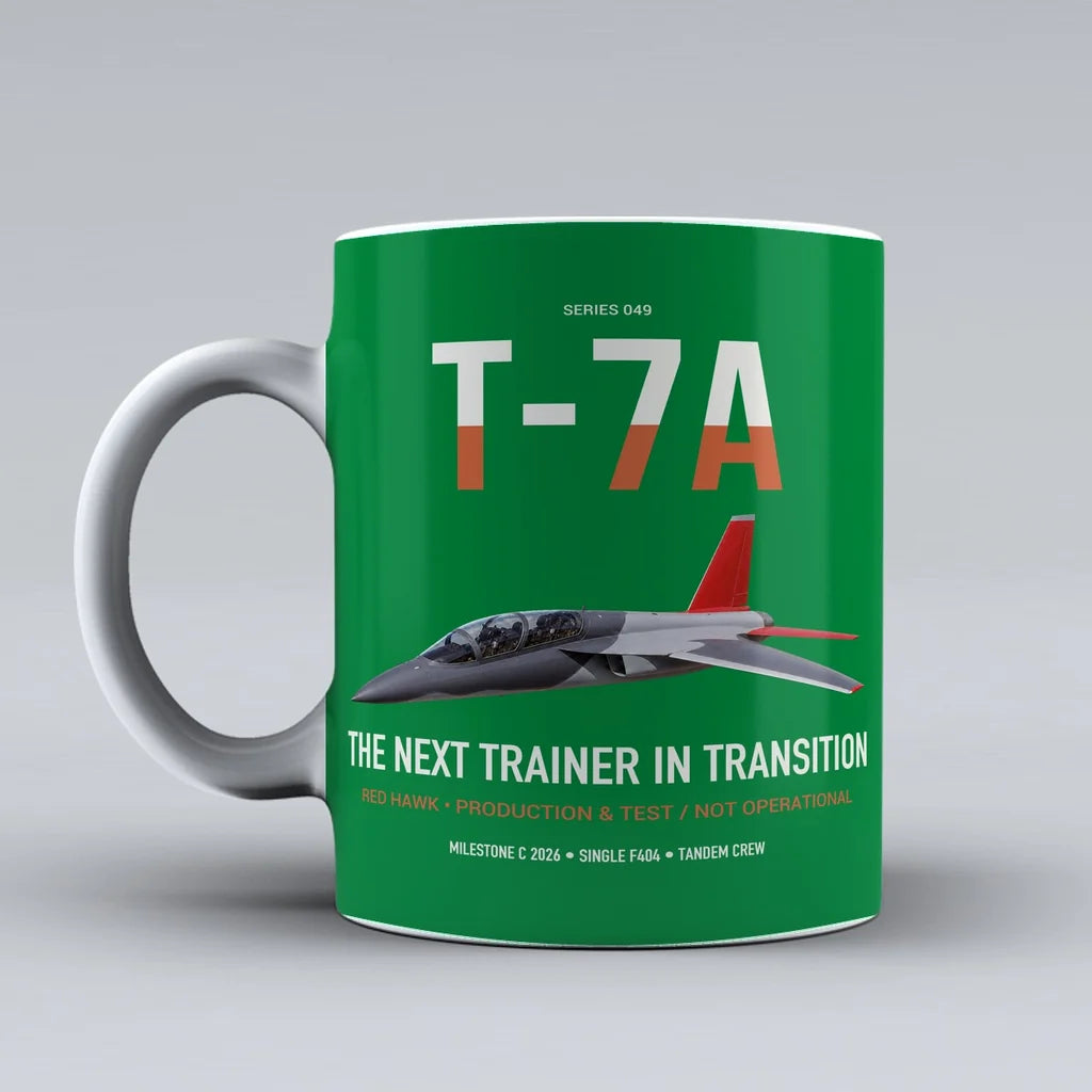 T-7A Red Hawk design on green ceramic mug, double-side print
