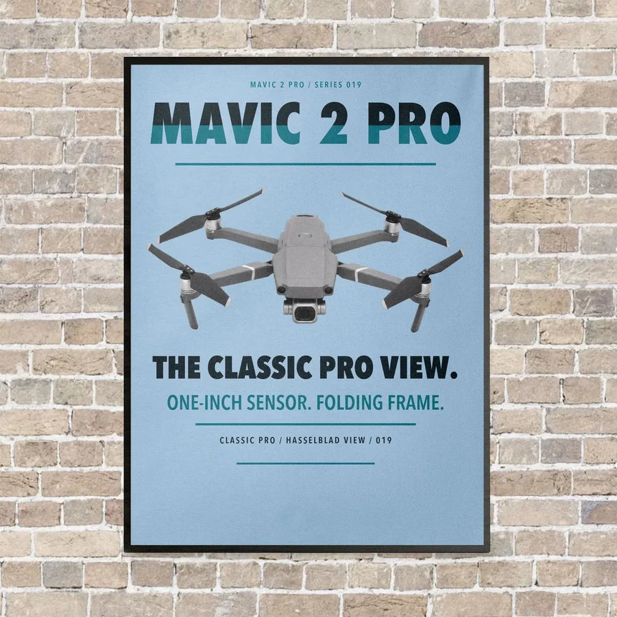 DJI Mavic 2 Pro vertical canvas print - framed - light blue background