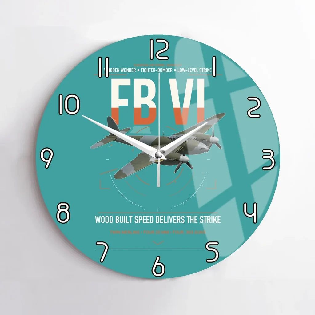 de Havilland Mosquito FB VI design on turquoise no frame wall clock
