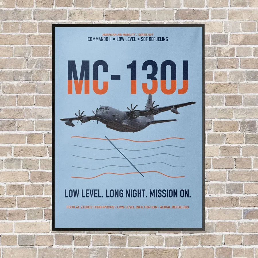 MC-130J COMMANDO II vertical canvas print - framed - light blue background