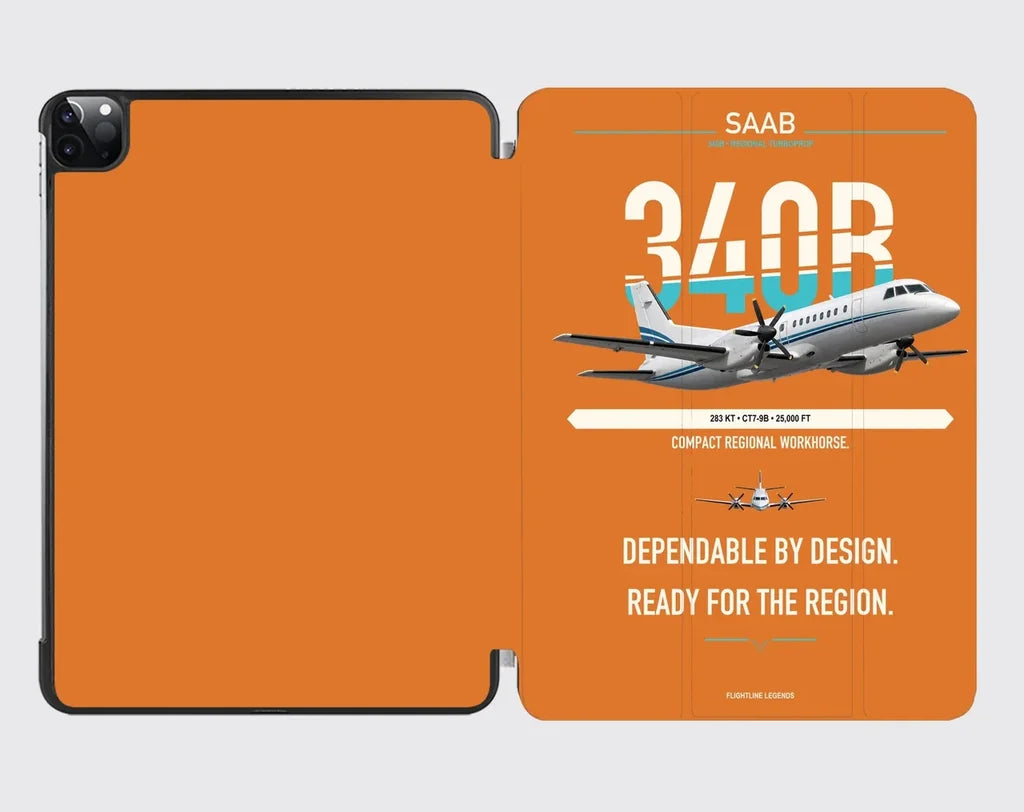 Saab 340B design on orange ipad tablet case