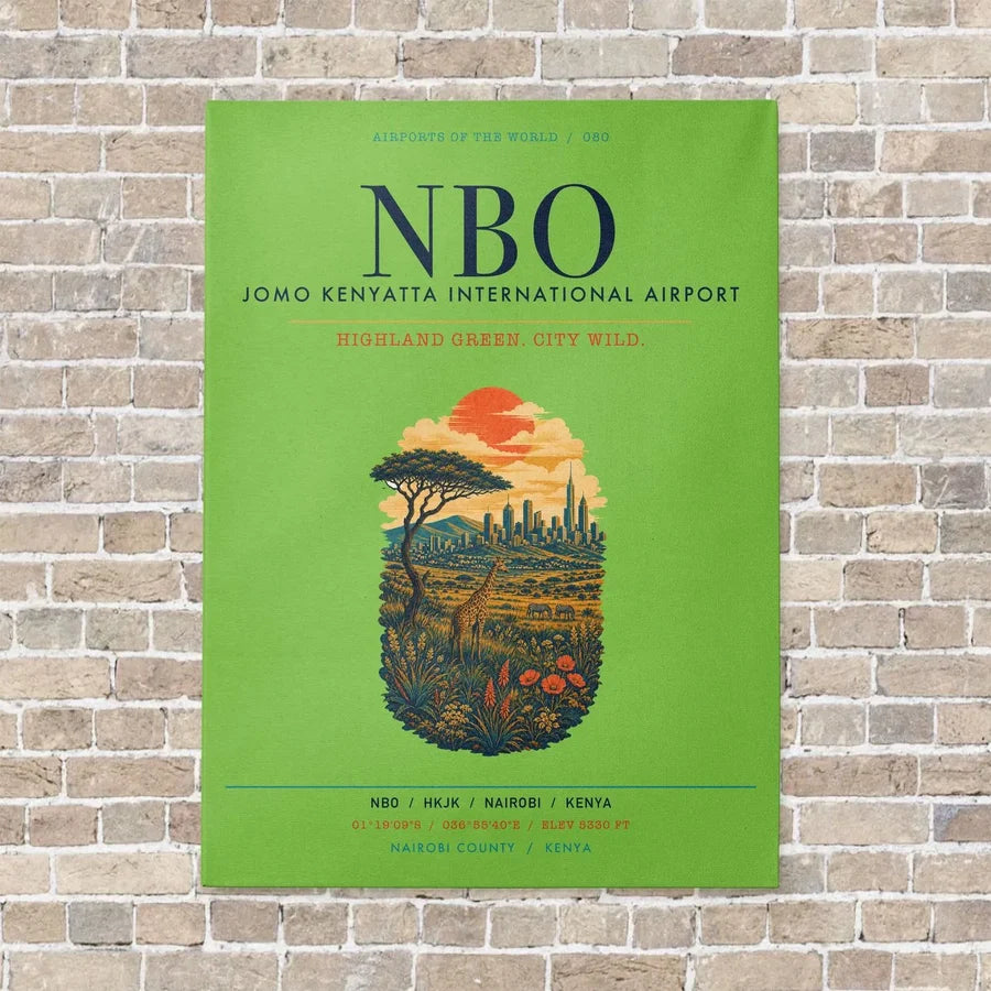 Jomo Kenyatta International Airport Nairobi NBO vertical canvas print - no frame - light green background