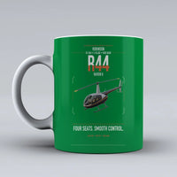 Thumbnail for Robinson R44 Raven II design on green ceramic mug, double-side print