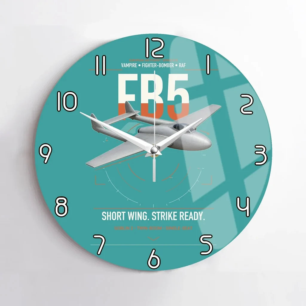 de Havilland Vampire FB5 design on turquoise no frame wall clock