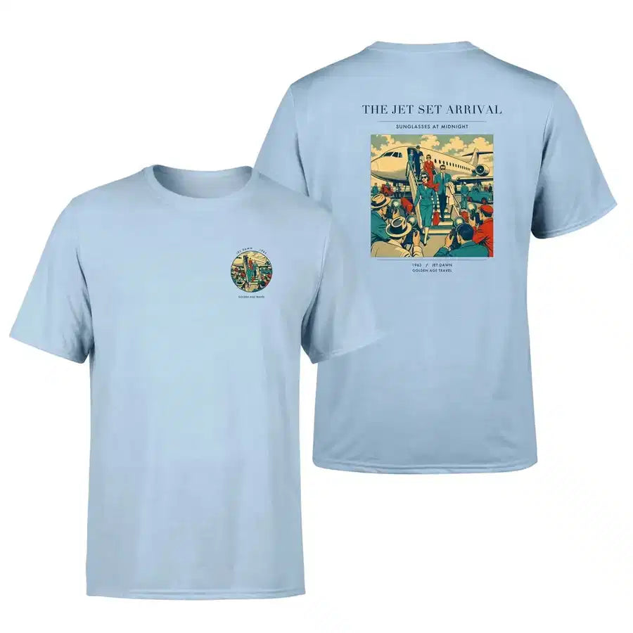 VINTAGE G4121 - The Jet Set Arrival - Double-Side T-Shirt design on lightblue double side t shirt
