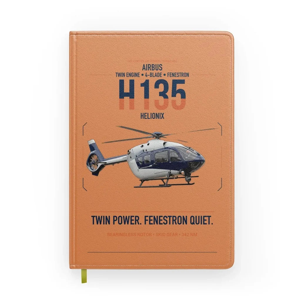 Airbus H135 design on orange notebook