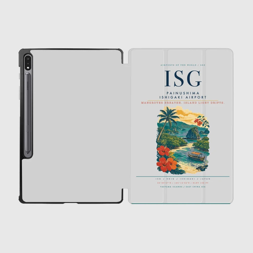 Painushima Ishigaki Airport (ISG) design on light gray samsung tablet tablet case
