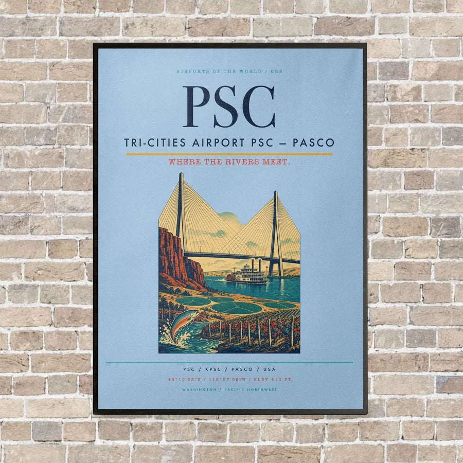 Tri-Cities Airport PSC — Pasco vertical canvas print - framed - light blue background