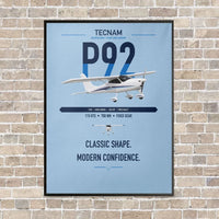 Thumbnail for Tecnam P92 Echo MkII vertical canvas print - framed - light blue background