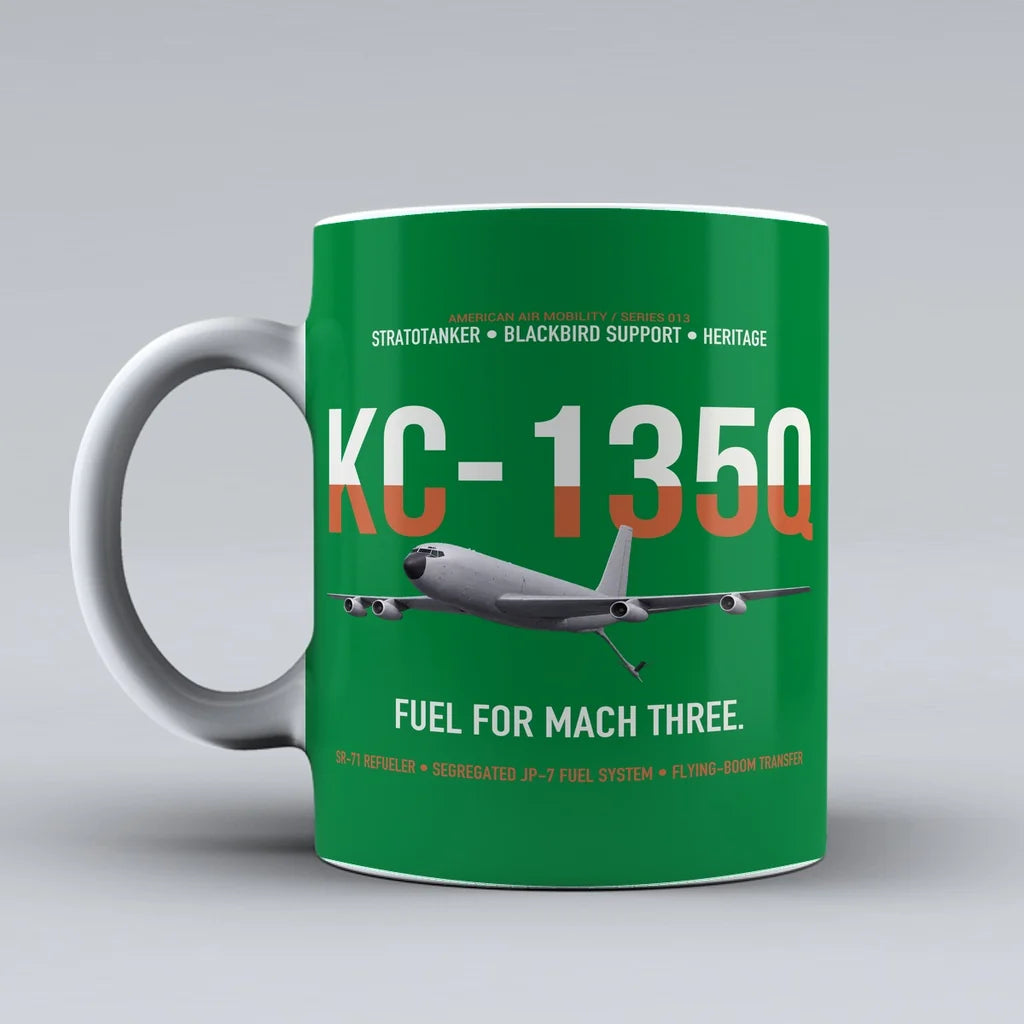 KC-135Q Blackbird Tanker design on green ceramic mug, double-side print