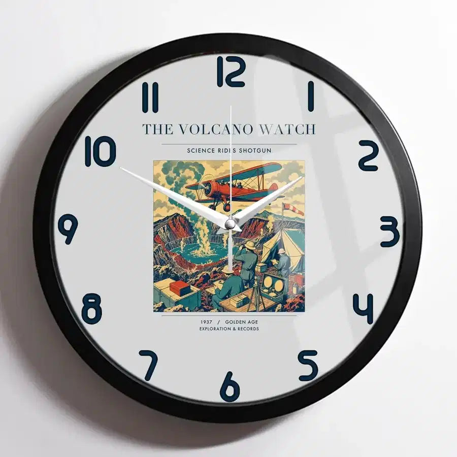 VINTAGE G4042 - The Volcano Watch - Designed Wall Clocks design on lightgray framed