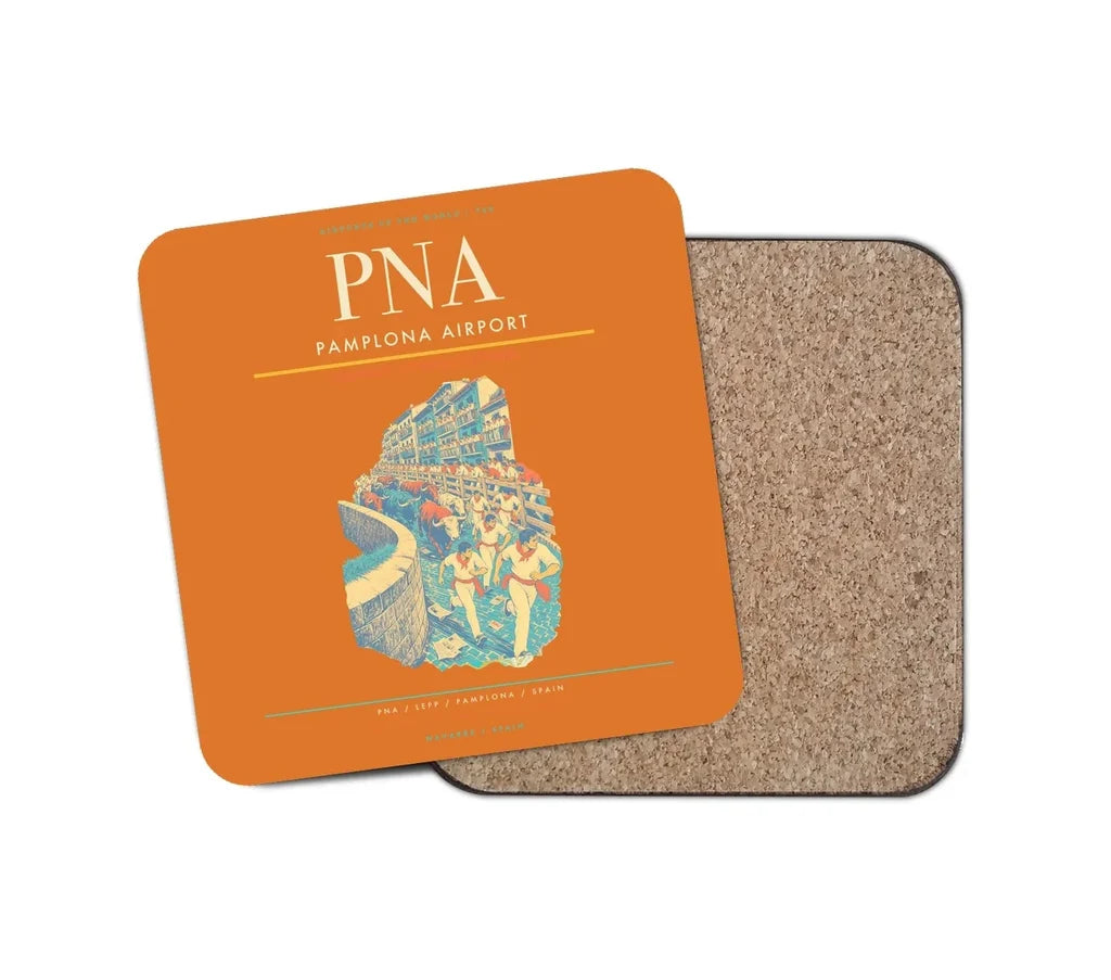 Pamplona Airport (PNA) design on orange 1 piece coaster