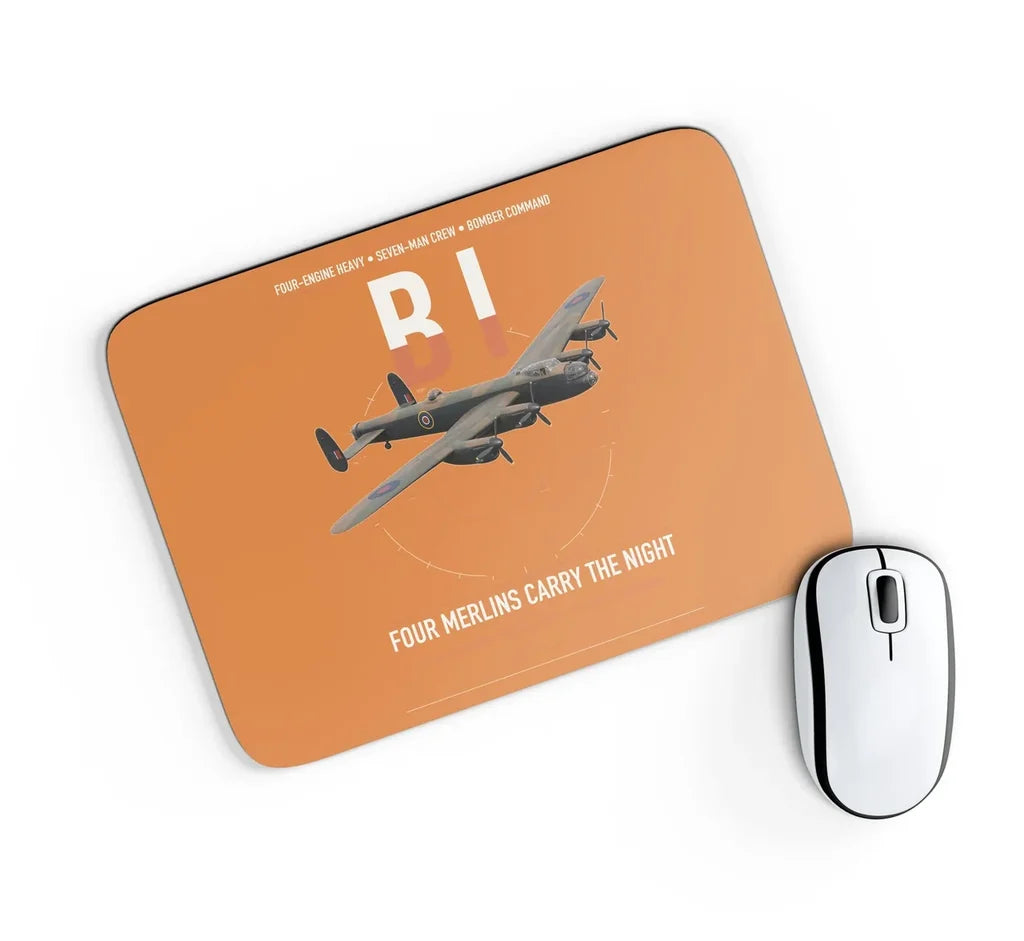 Avro Lancaster B I design on orange rectangle mouse pad
