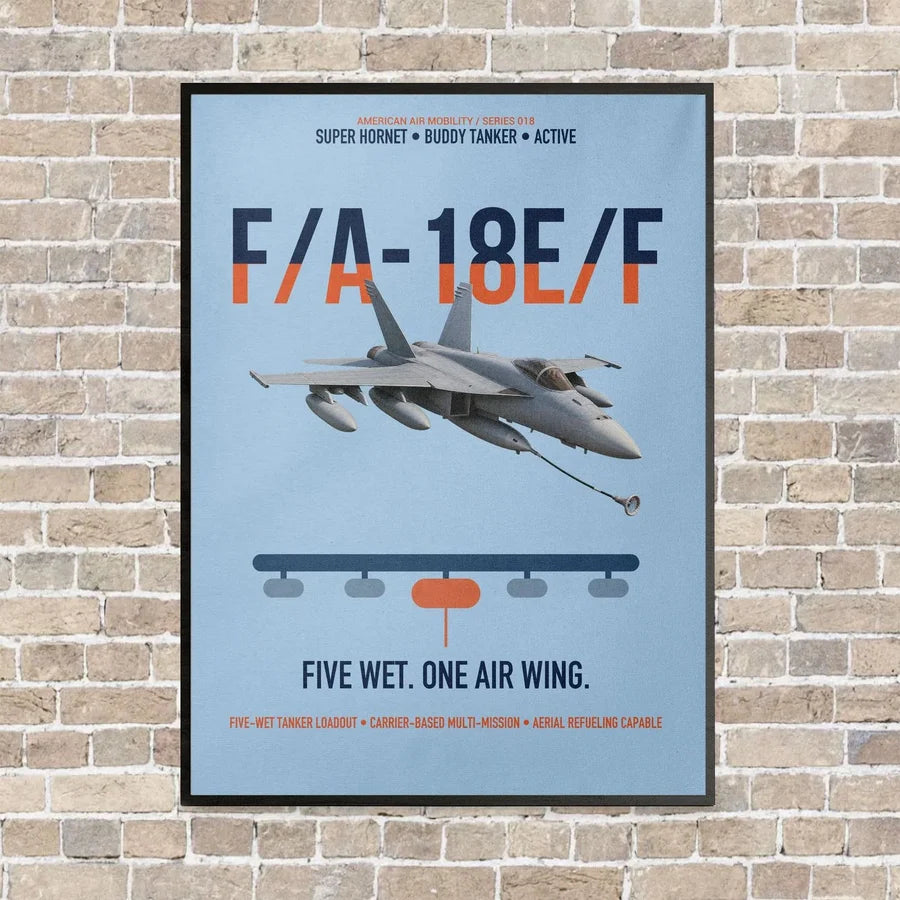 F A-18E F Buddy Tanker vertical canvas print - framed - light blue background