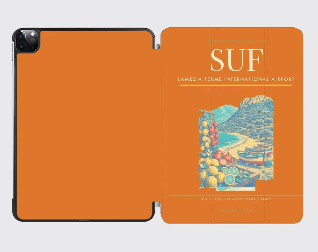 Lamezia Terme International Airport (SUF) design on orange ipad tablet case