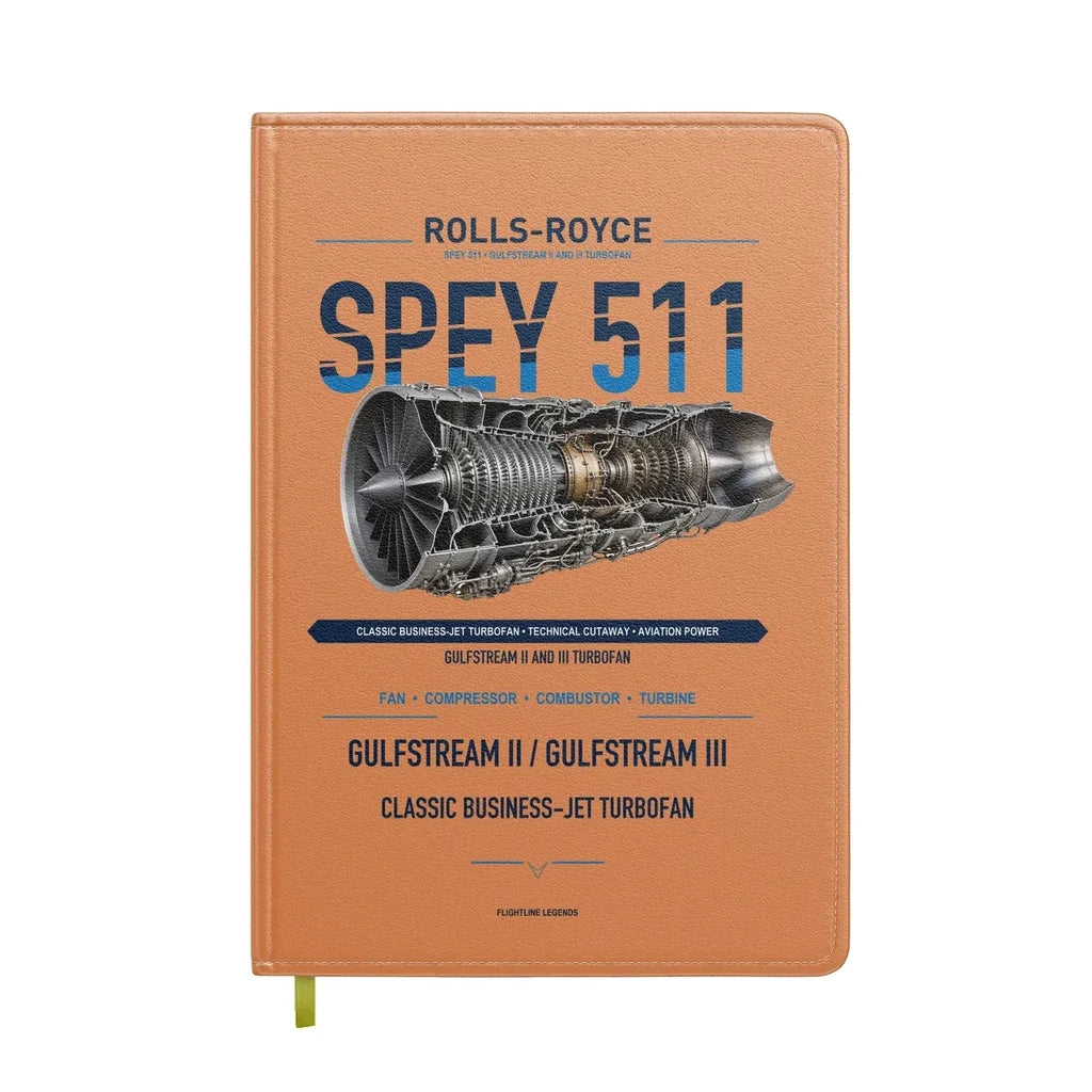 SPEY 511 design on orange notebook