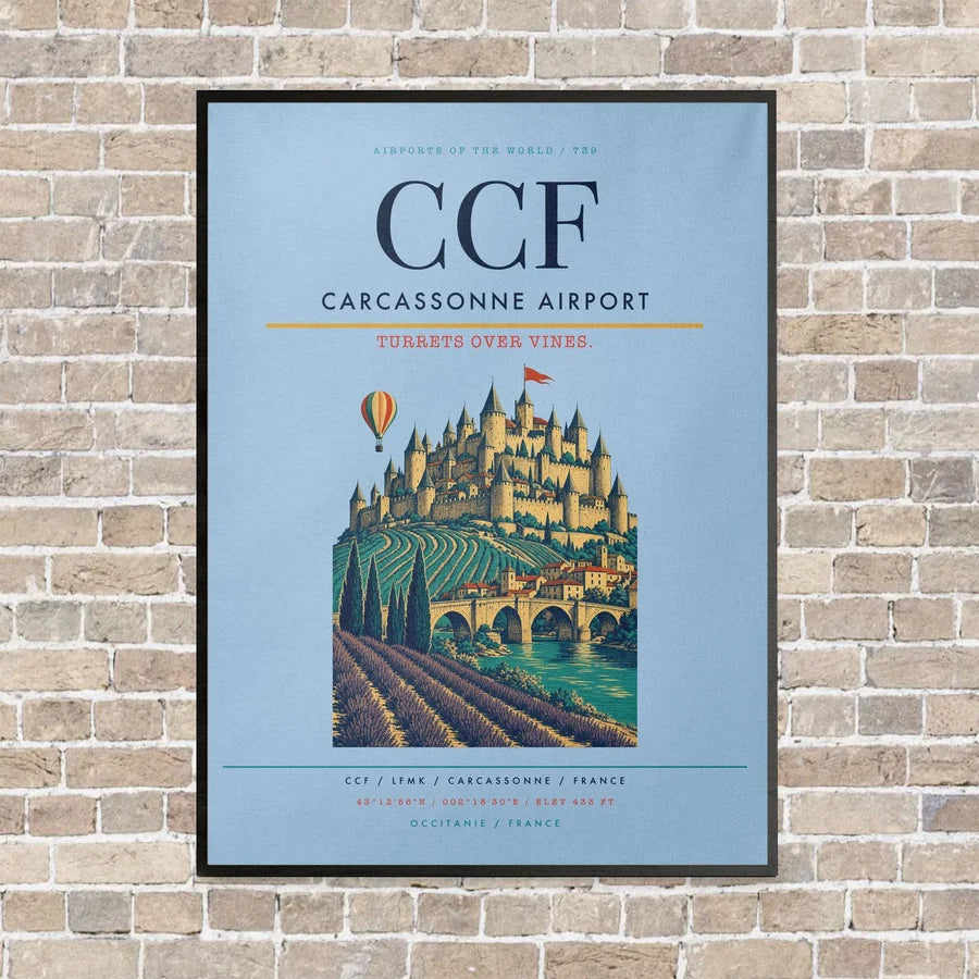 Carcassonne Airport CCF - Canvas Framed - Light Blue
