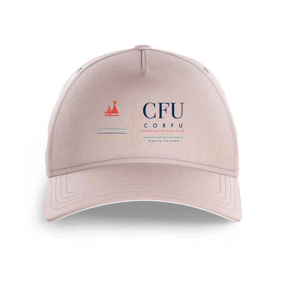 Corfu International Airport 'Ioannis Kapodistrias' (CFU) design on pink printed hat