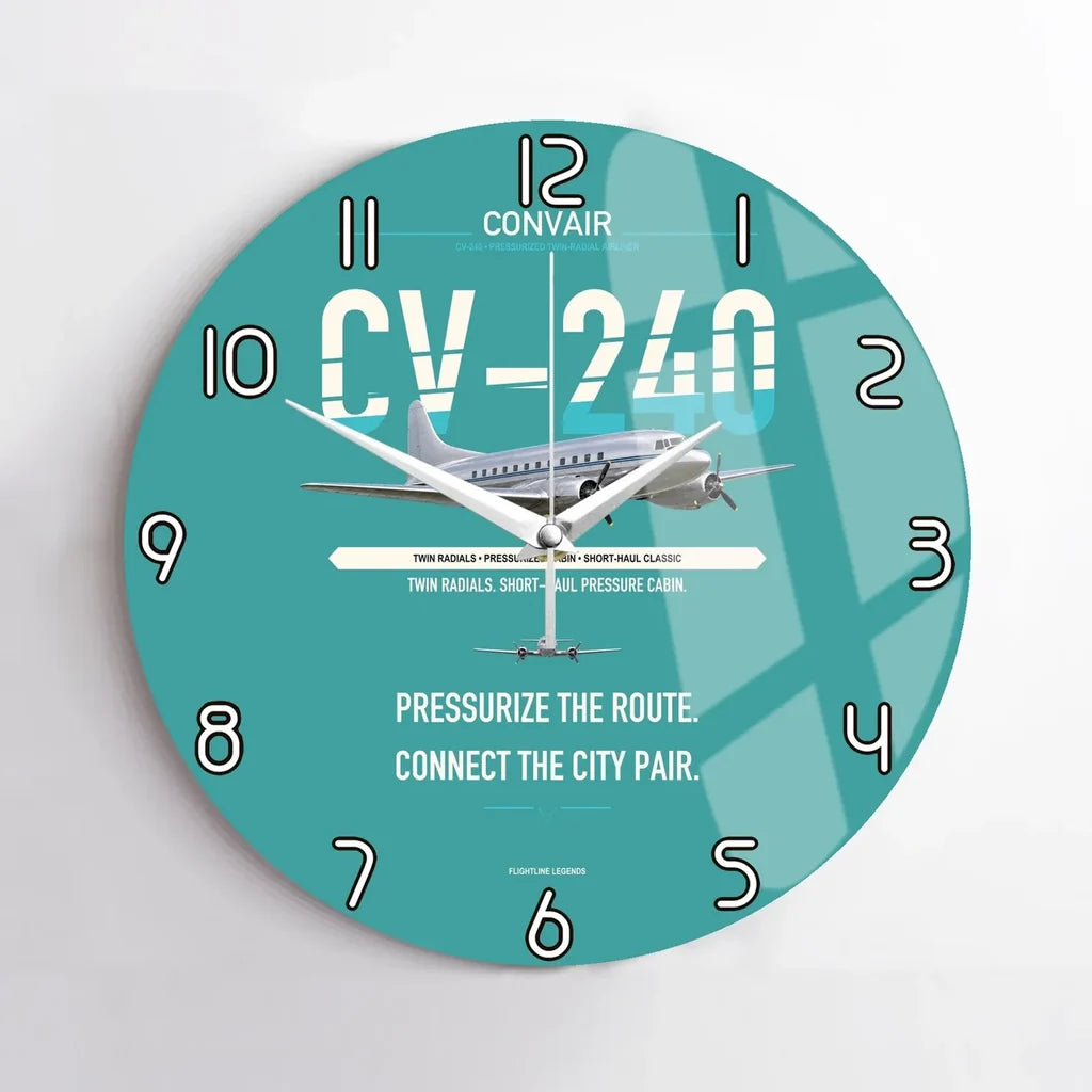 Convair CV-240 design on turquoise no frame wall clock