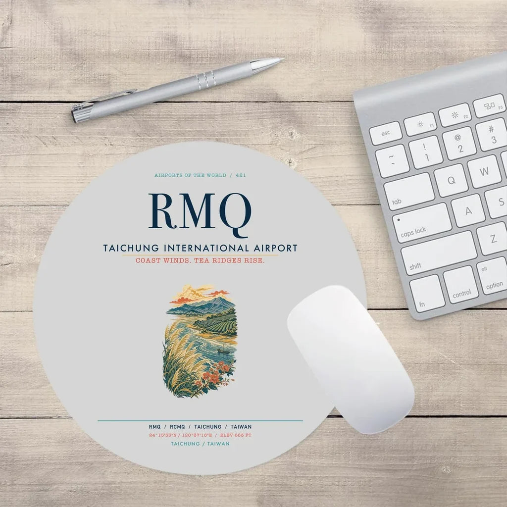 Taichung International Airport (RMQ) design on light gray round mouse pad