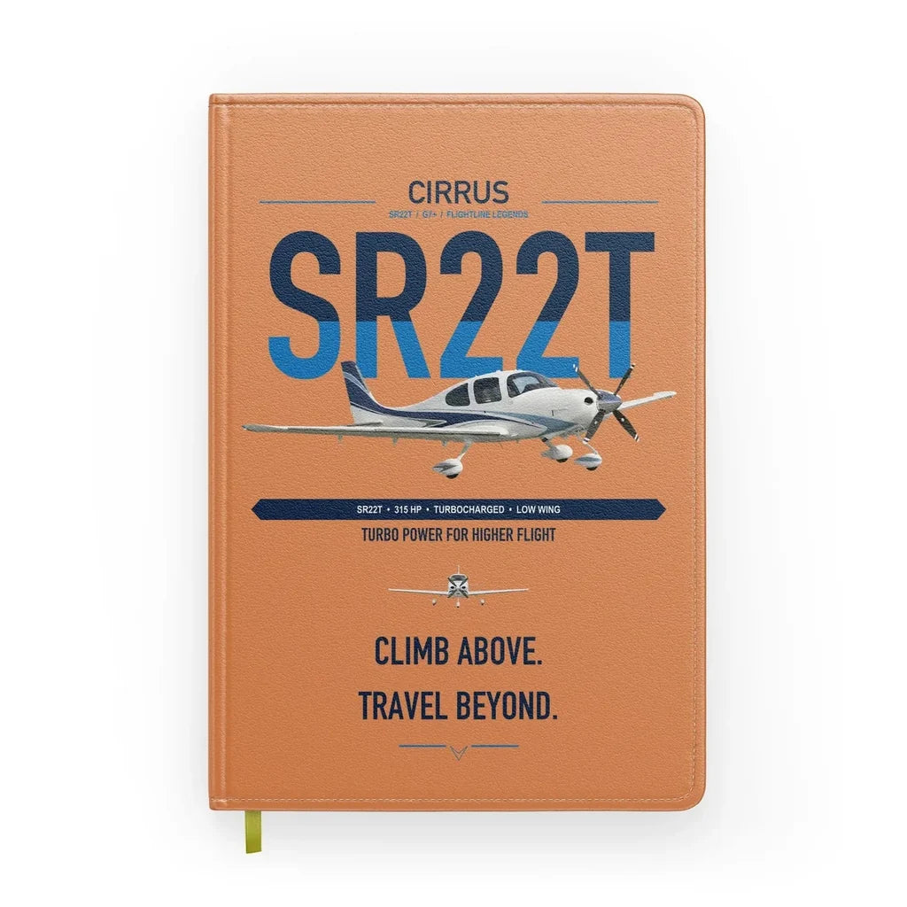 Cirrus SR22T design on orange notebook