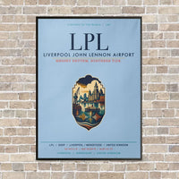Thumbnail for Liverpool John Lennon Airport LPL vertical canvas print - framed - light blue background