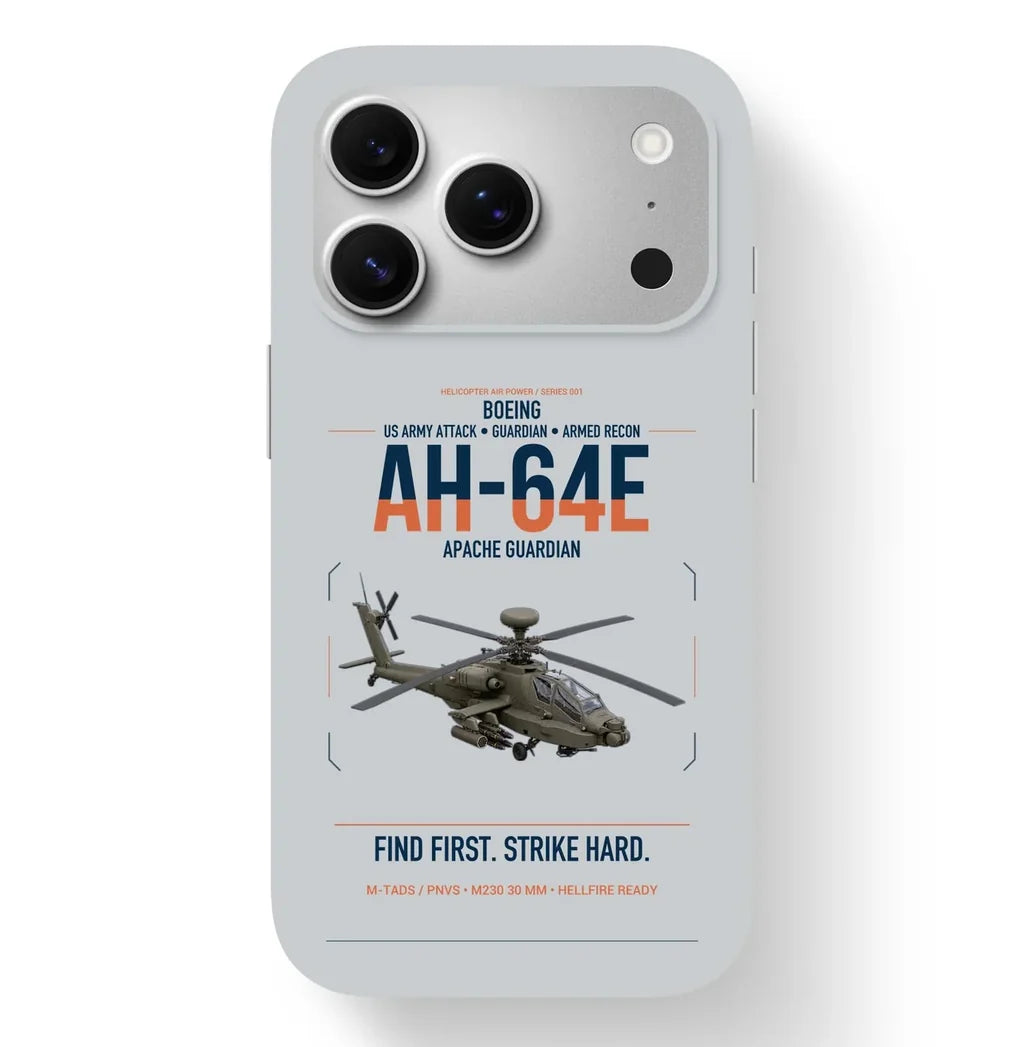 Boeing AH-64E Apache Guardian design on light gray magsafe iphone case, for iPhone 17 Pro