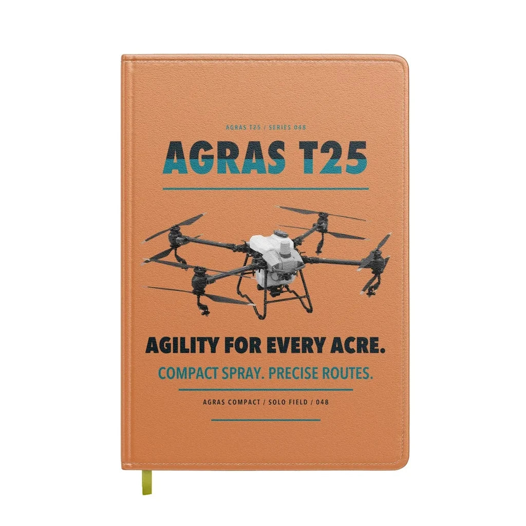 DJI Agras T25 design on orange notebook