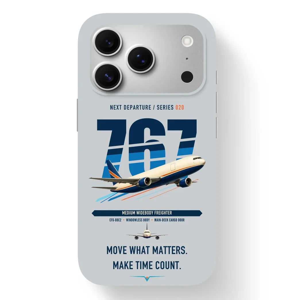 Boeing 767-300F design on light gray magsafe iphone case
