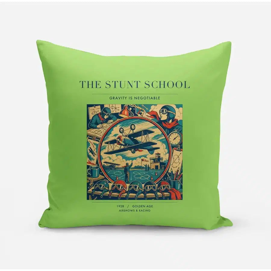 VINTAGE G4044 - The Stunt School - Designed Pillows design on lightgreen