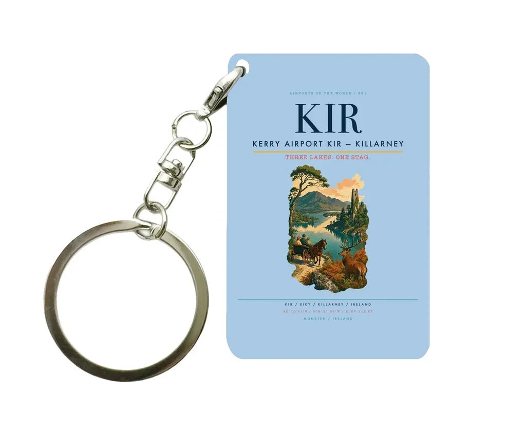 Kerry Airport (KIR) design on light blue key chain