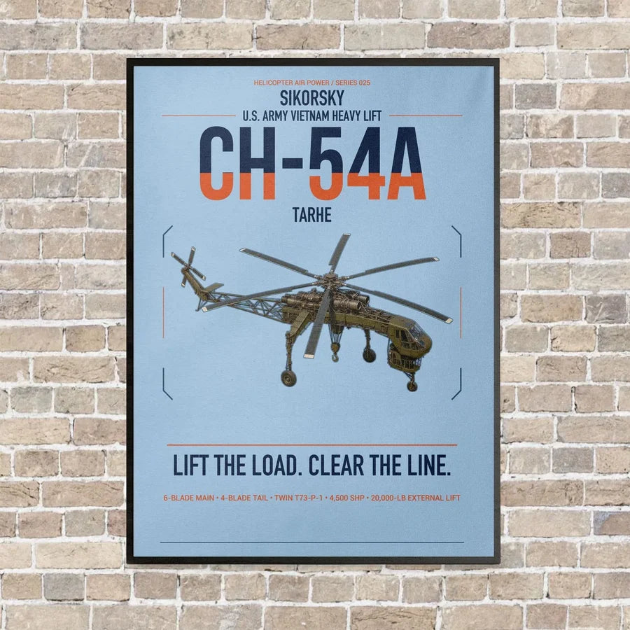 Sikorsky CH-54A Tarhe vertical canvas print - framed - light blue background