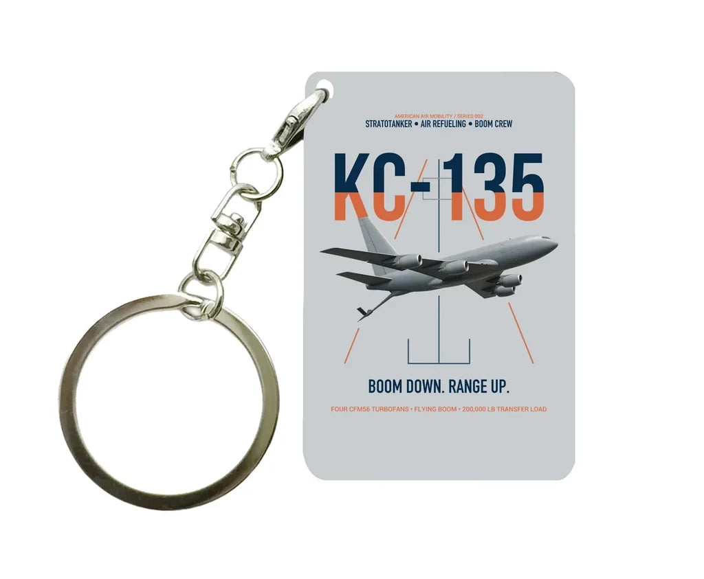 KC-135 STRATOTANKER design on light gray designed key chain, double-side print