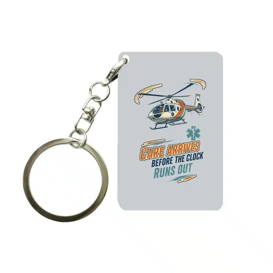 SIGNAL 575 - Care Arrives Before The Clock Runs Out - Key Chain design on light gray key chain