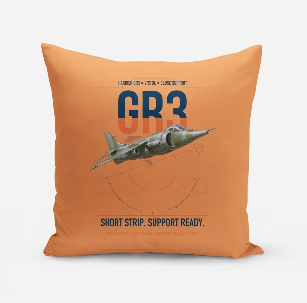 Hawker Siddeley Harrier GR3 design on orange pillow