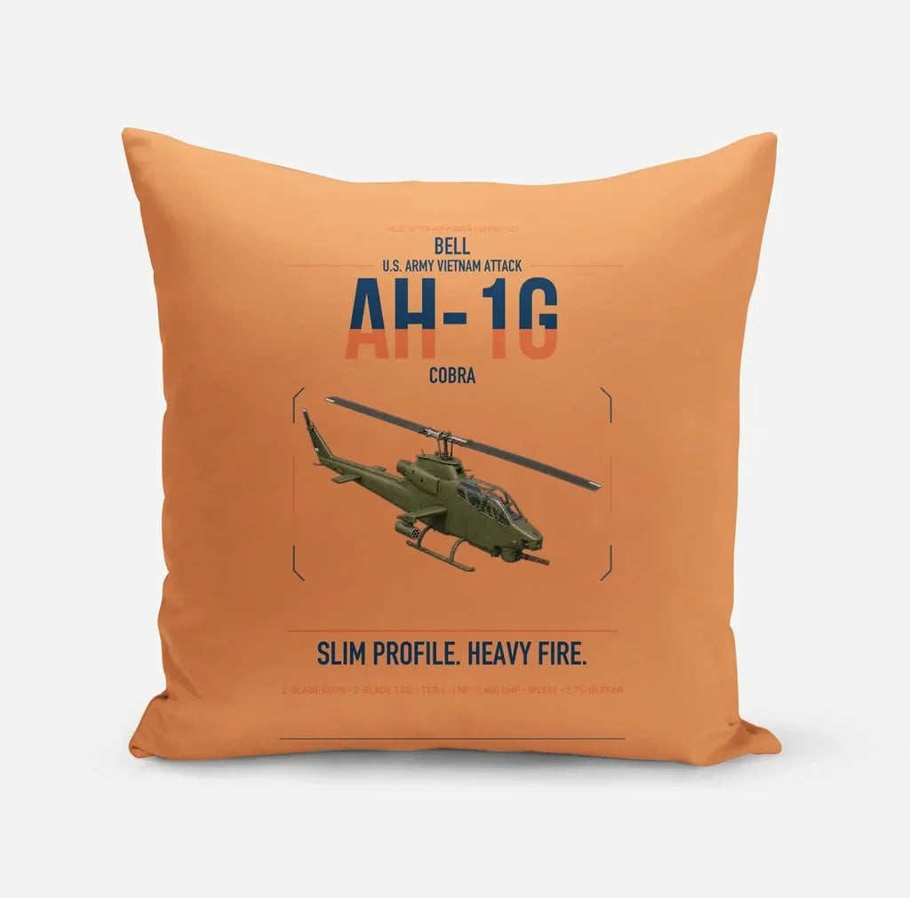 Bell AH-1G Cobra design on orange pillow