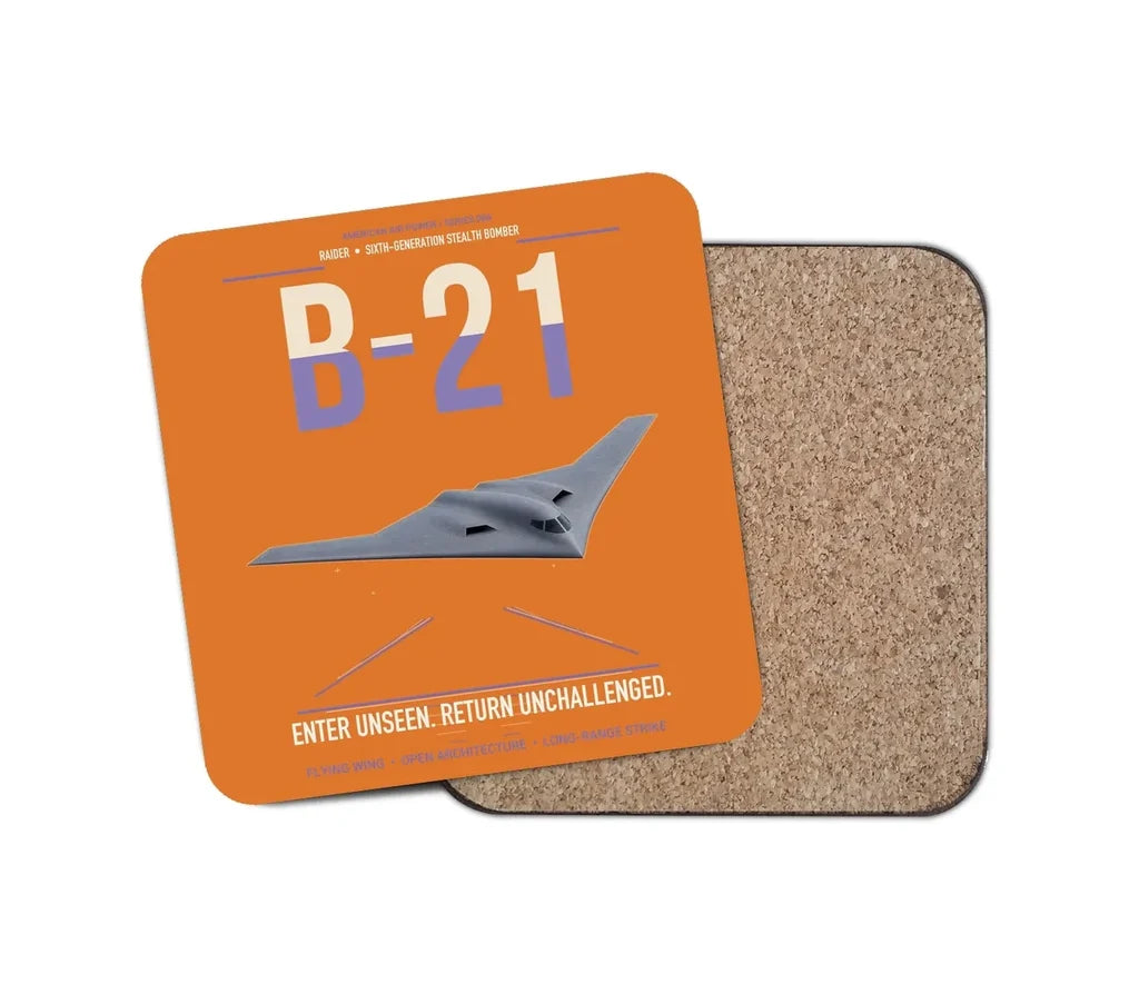 B-21 Raider design on orange 1 piece coaster