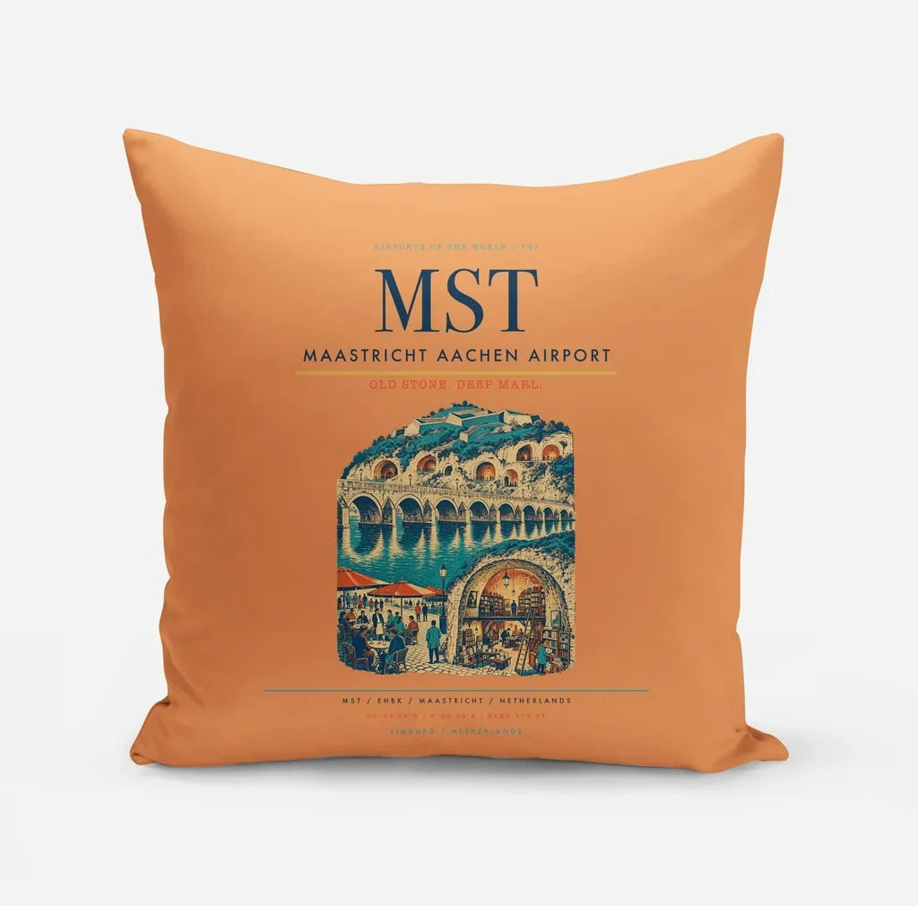 Maastricht Aachen Airport (MST) design on orange pillow