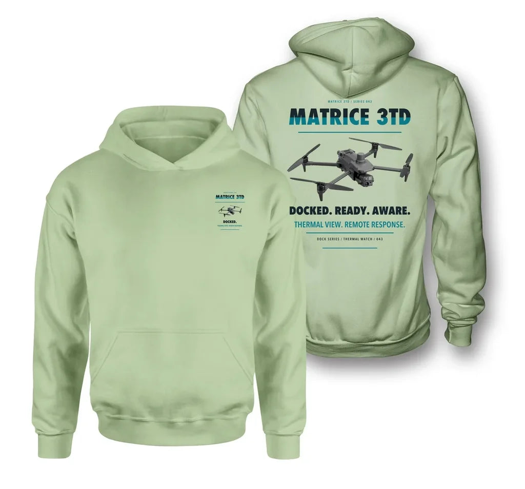 DJI Matrice 3TD design on light green hoodie