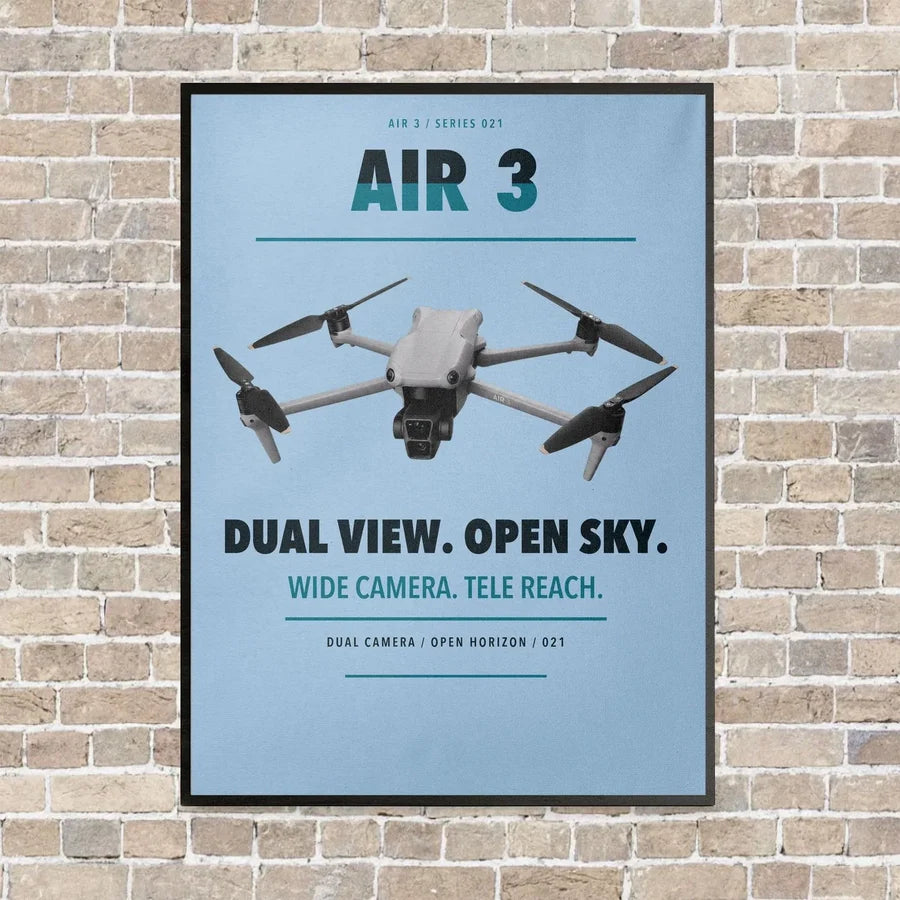 DJI Air 3 vertical canvas print - framed - light blue background