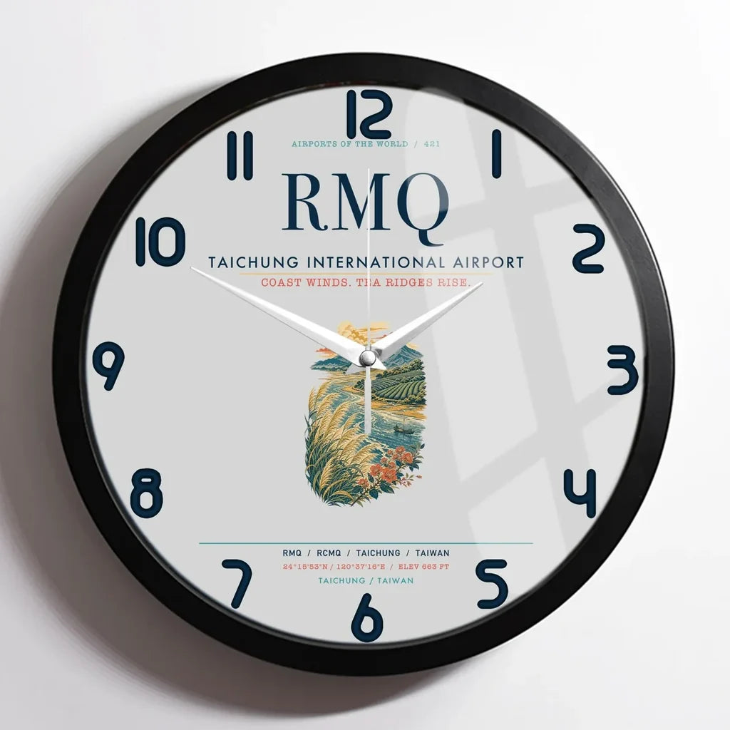 Taichung International Airport (RMQ) design on light gray framed wall clock