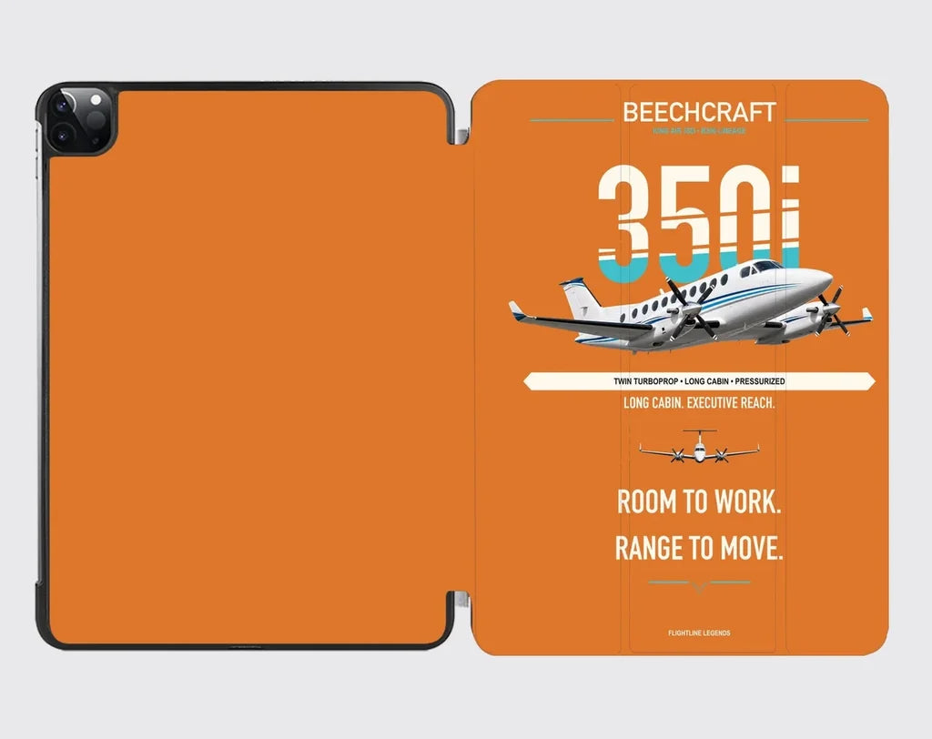 Beechcraft King Air 350i design on orange ipad tablet case