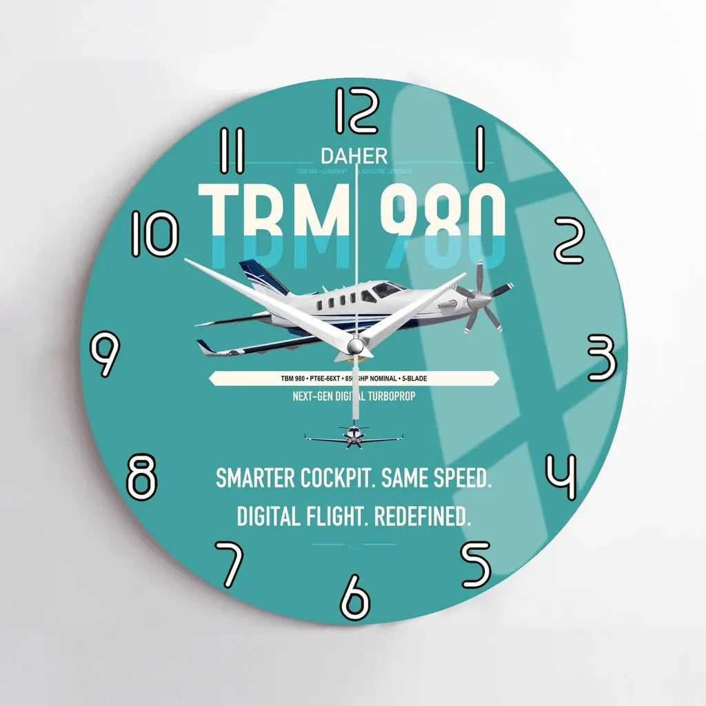 Daher TBM 980 design on turquoise no frame wall clock