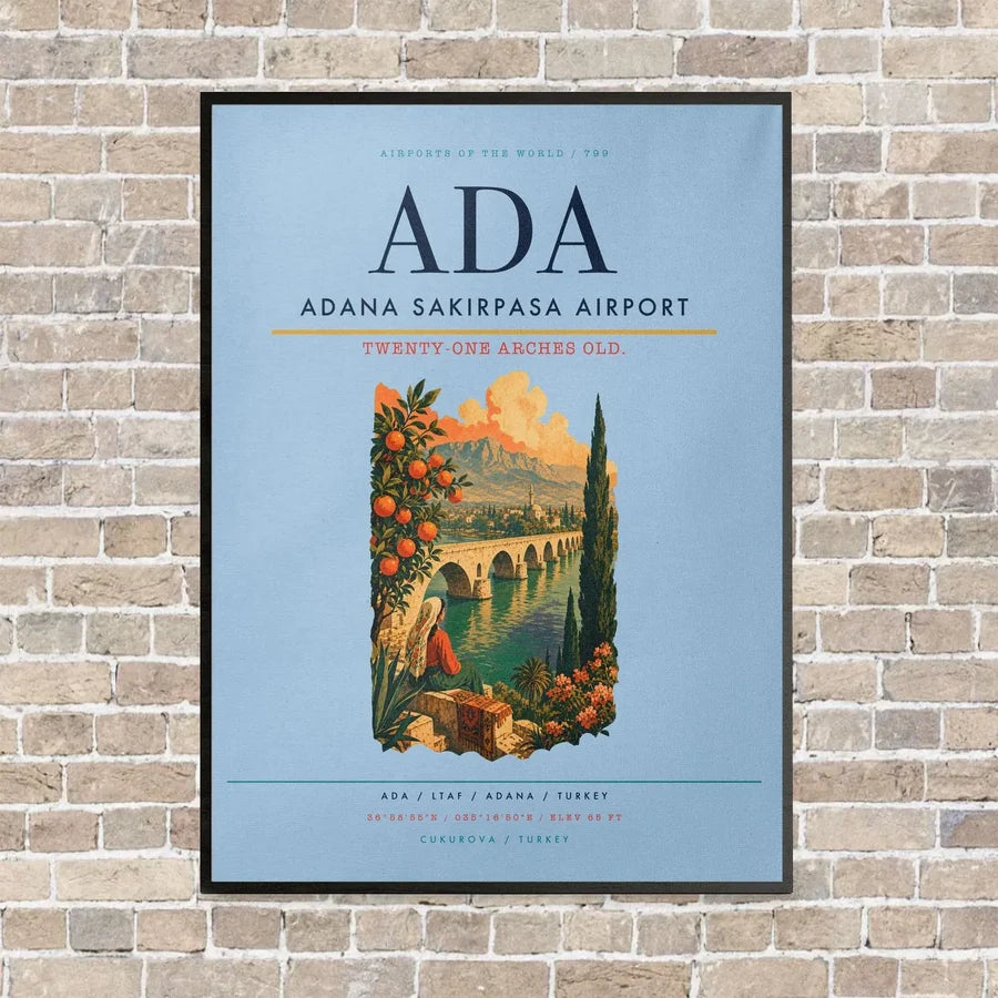 Adana Sakirpasa Airport ADA - Canvas Framed - Light Blue
